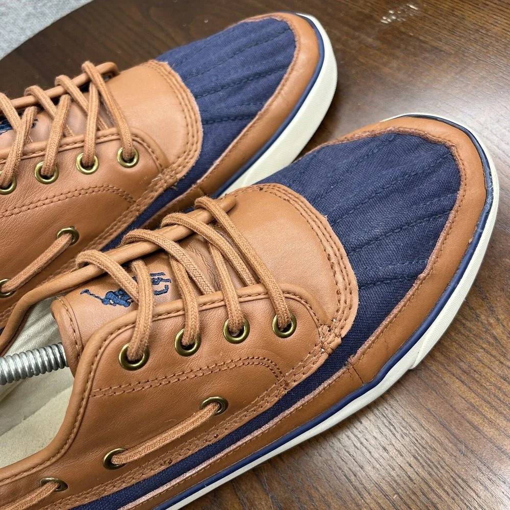 Polo Ralpth Lauren Parkstone Low Shoes Women's 10.5 D Blue Brown Leather Canvas - Picture 11 of 13